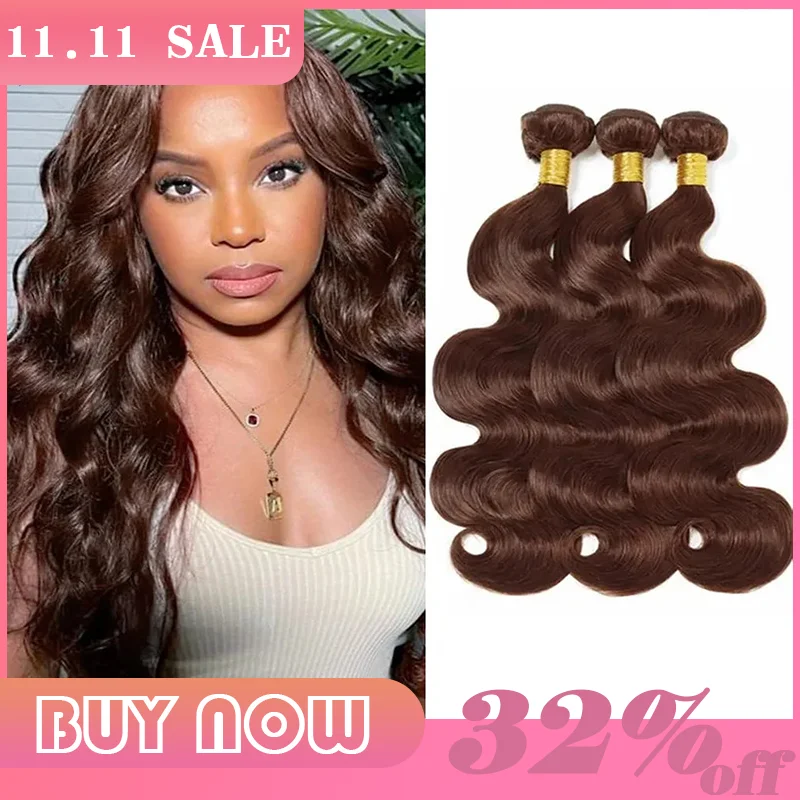 Human Hair Bundles Chocolate Brown Body Wave Brazilian 100% Real For Woman 24 26 28 Inch Color #4
