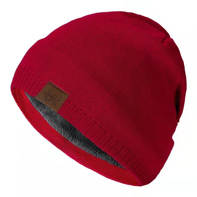 Unisex URGENTMAN Labal Wintermützen Einfarbige Strickmützen für Männer und Frauen Beanie Cap Outdoor Hinzufügen Pelzfutter Warme Sportmützen – Detail 9