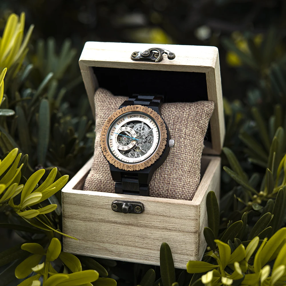 BOBO BIRD Men's Mechanical Watches Self-wind Automatic Skeleton Watches for Men Support Customized