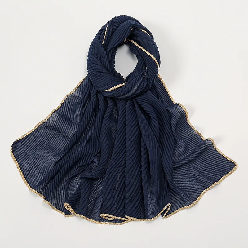 Schlichte grundlegende Design Falten Goldkette Viskose Hijab Schals Dame solide Wickel Stirnband Pashmina gestohlen Turban muslimischen Sjaal 165*65cm – Detail 8