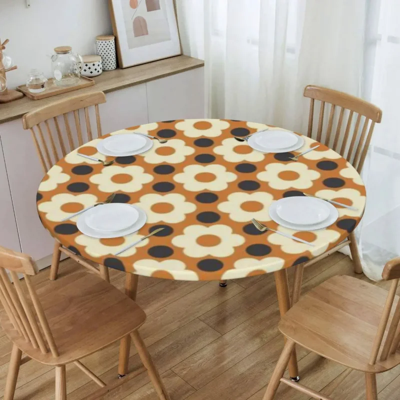 

Round Tablecloth Fit 45"-50" Elastic Edge Cloth Retro Geometric Scandi Table Covers