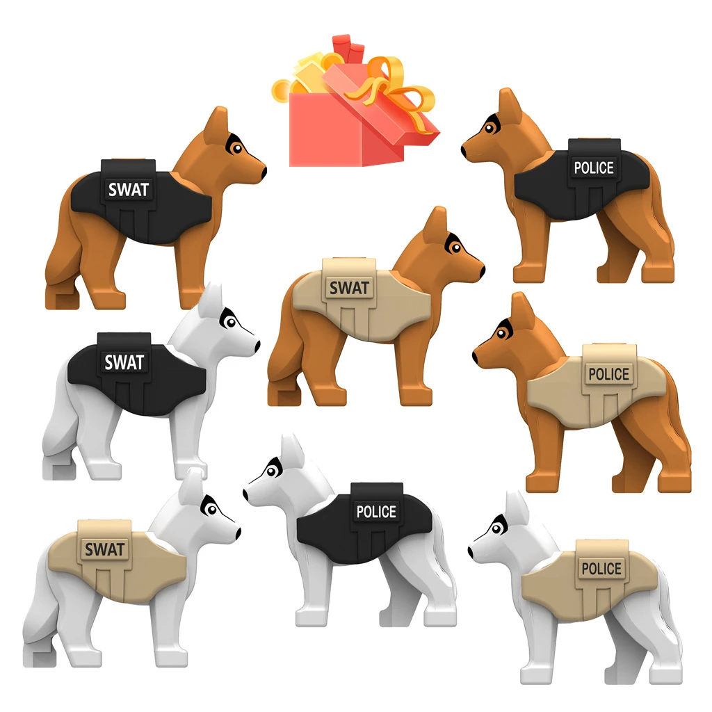 Cute Anime Animal Military Police Search And Rescue Drug Detection Dogs Toys Blocks Kids Building Juguetes Gift For Boys Girls