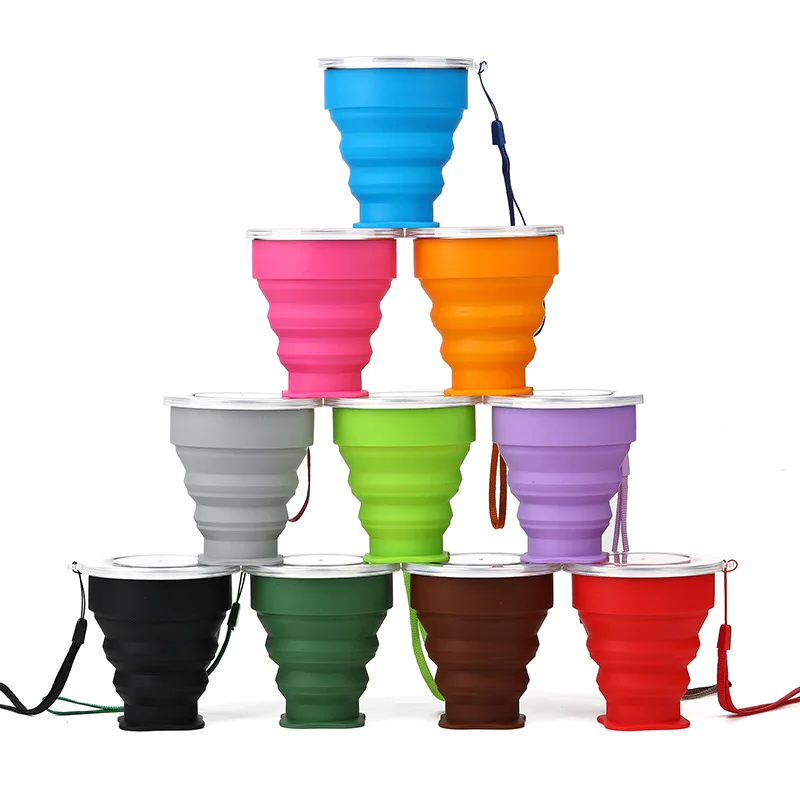 Compact 200ml Silicone Folding Water Cup with Lid - Portable and Heat Resistant