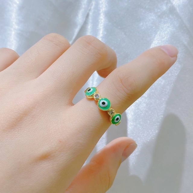 Turkish Evil Eye Ring For Women Open Rainbow Crystal Enamel Heart Beads Finger Couple Jewelry Party Girls Fashion Gifts