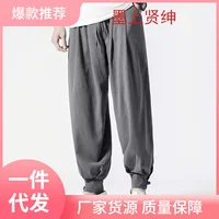 Men's Loose-fit Linen Monk Long Pants Casual Style Buddhist Monk Clothing Retractable Legs Design For Outdoor Activities