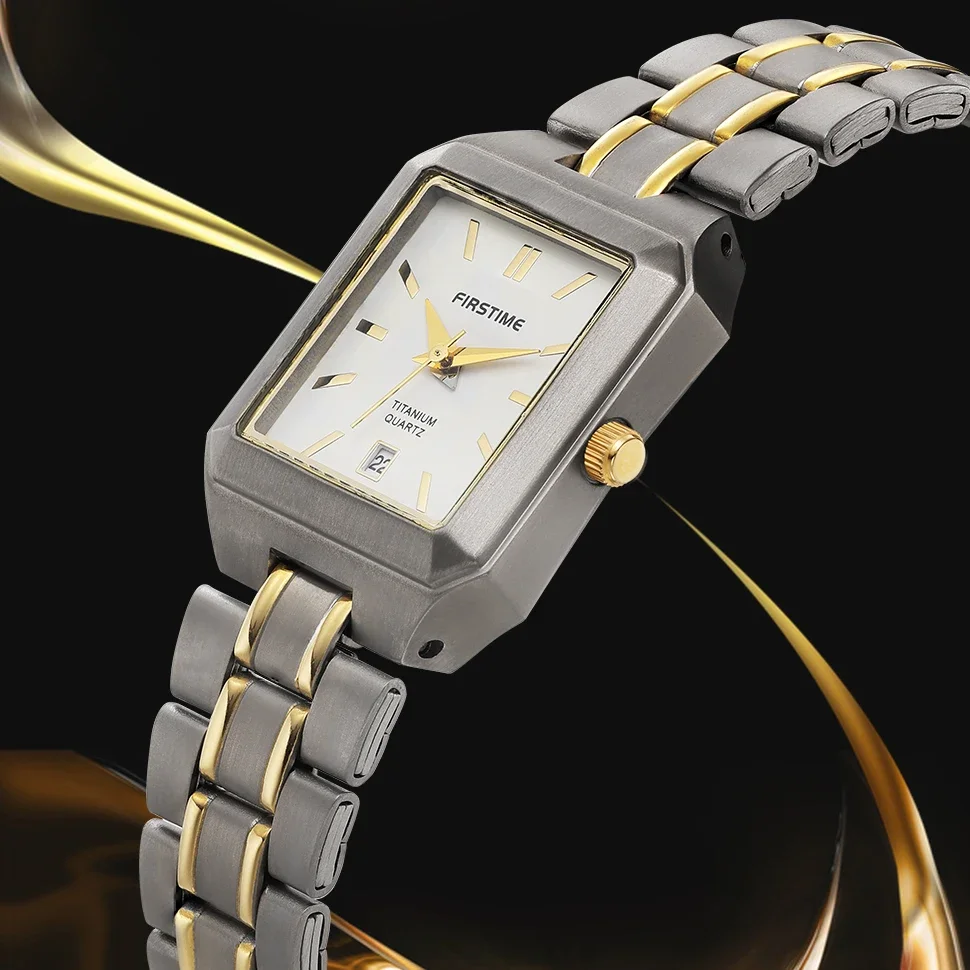 BERNY Square Titanium Quartz Watch for Women Calendar Luxury Gold Tone Wristwatch Waterproof Ultralight Waterproof Ladies Watch