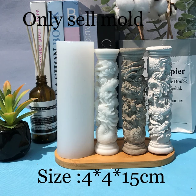 Concrete Coil Dragon Column Silicone Mold Oriental Totem Design Candle