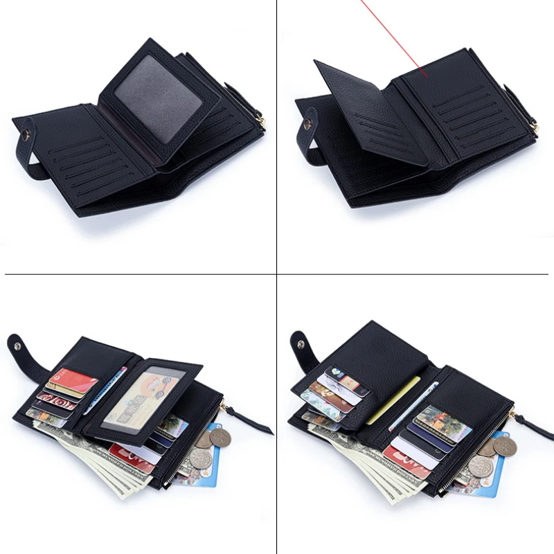 Wallet Womens Large Capacity Genuine Leather Bifold Multi Card Wallets Clutch Short Wallet with Zipper Pocket Vertical Purses