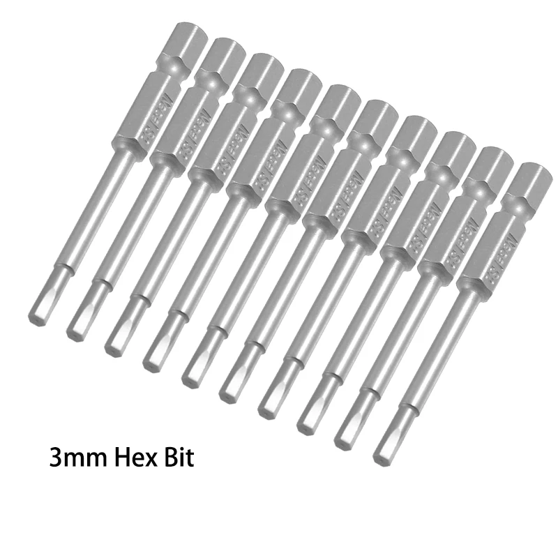 

10pcs 65mm Long Hexagon Hex Screwdriver Bits 3mm Hex Bit Magnetic Tip 1/4" Hex Shank Screw Driver Bits Drill Bit Hand Tools