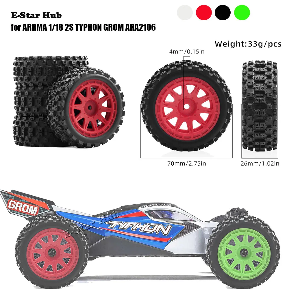 RC Wheels 12mm Hex & Tires For Arrma Typhon Grom 1/14 Buggy - 4-Piece  Natural Rubber Set RC Wheels Tires RCタイヤハブホイール For Arrma 2S For Typhon For Grom 1/18用 4個 69mm ゴムタイヤ タ