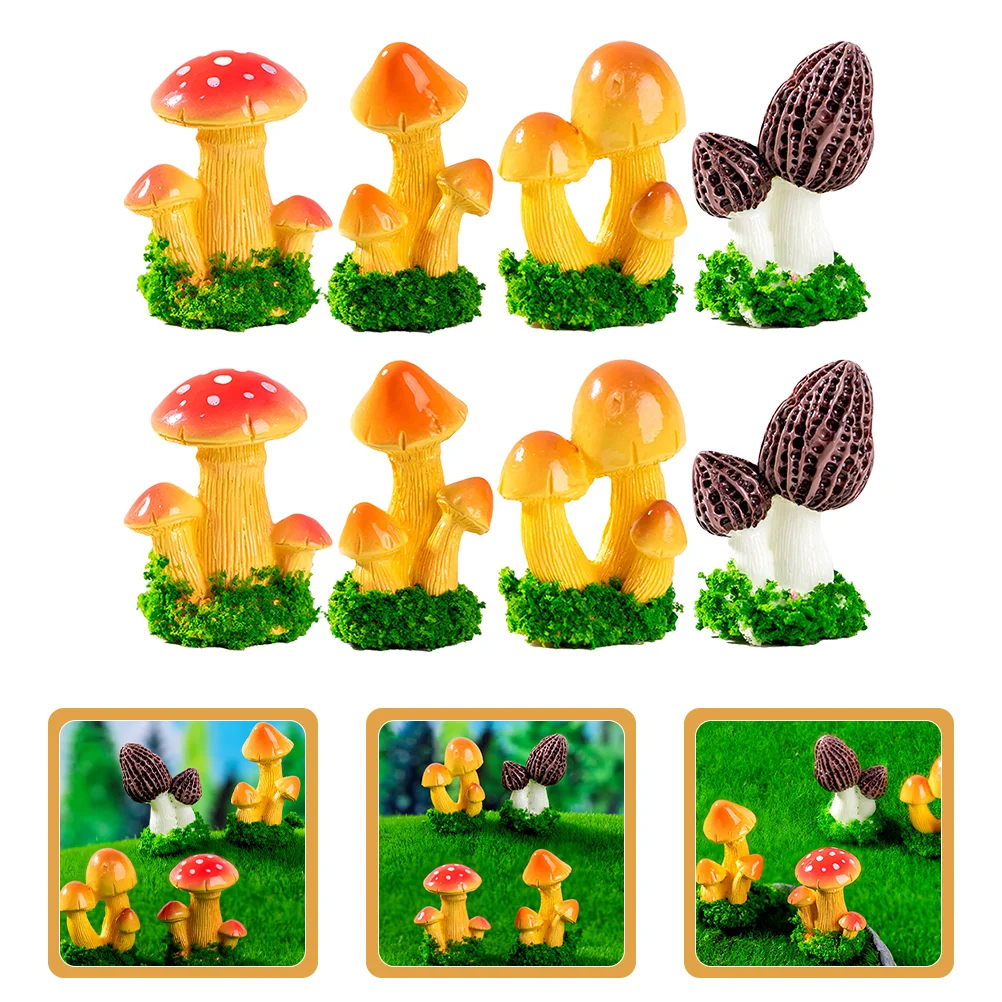 

8 Pcs Micro Landscape Mushroom Bonsai Home Decoration Figurine Cuidado Del Interior Vehã­culo Mini Resin Statue