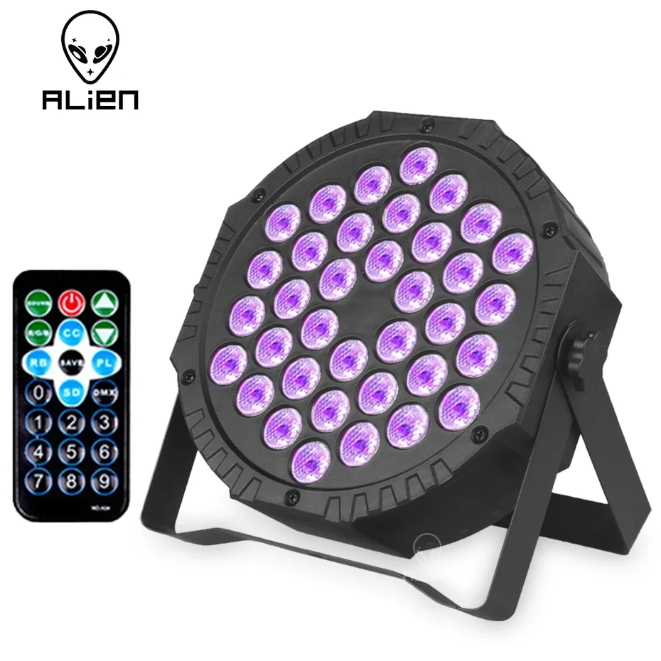 

ALIEN 36 LED Ultraviolet UV Black Flat Par Light DMX 512 DJ Disco Party Holiday Xmas Wedding Birthday Sound Activated Stage Lamp