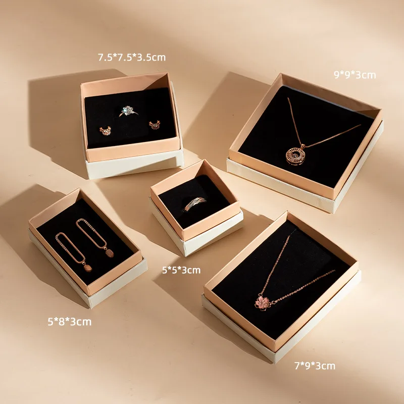 15/18/24Pcs Cardboard Jewelry Box Square Rectangle Snap Cover Necklaces Ring Paper Packing Box with Sponge for DIY Gift Supplies