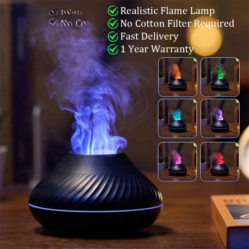 

Diffuser Essential Oil Lamp Air Humidifier with Color Flame Night Light Kinscoter Volcanic Aroma table lamp 130ml USB Portable