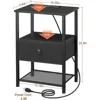 Night Stand Set 2, LED Nightstand w/Charging Station, End Tables Living Room w/Fabric Drawer, Small Side Tables for Bedroom 2