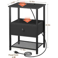 Night Stand Set 2, LED Nightstand w/Charging Station, End Tables Living Room w/Fabric Drawer, Small Side Tables for Bedroom 2