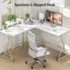 L Shaped Desk Computer Corner Desk Home Gaming Desk Office Writing Workstation with Large Monitor Stand Easy to Assemble (White, 4