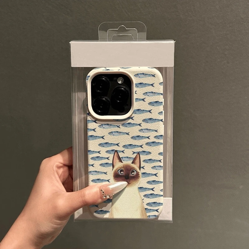 Siamese Cat and Fish Design Phone Case Cover