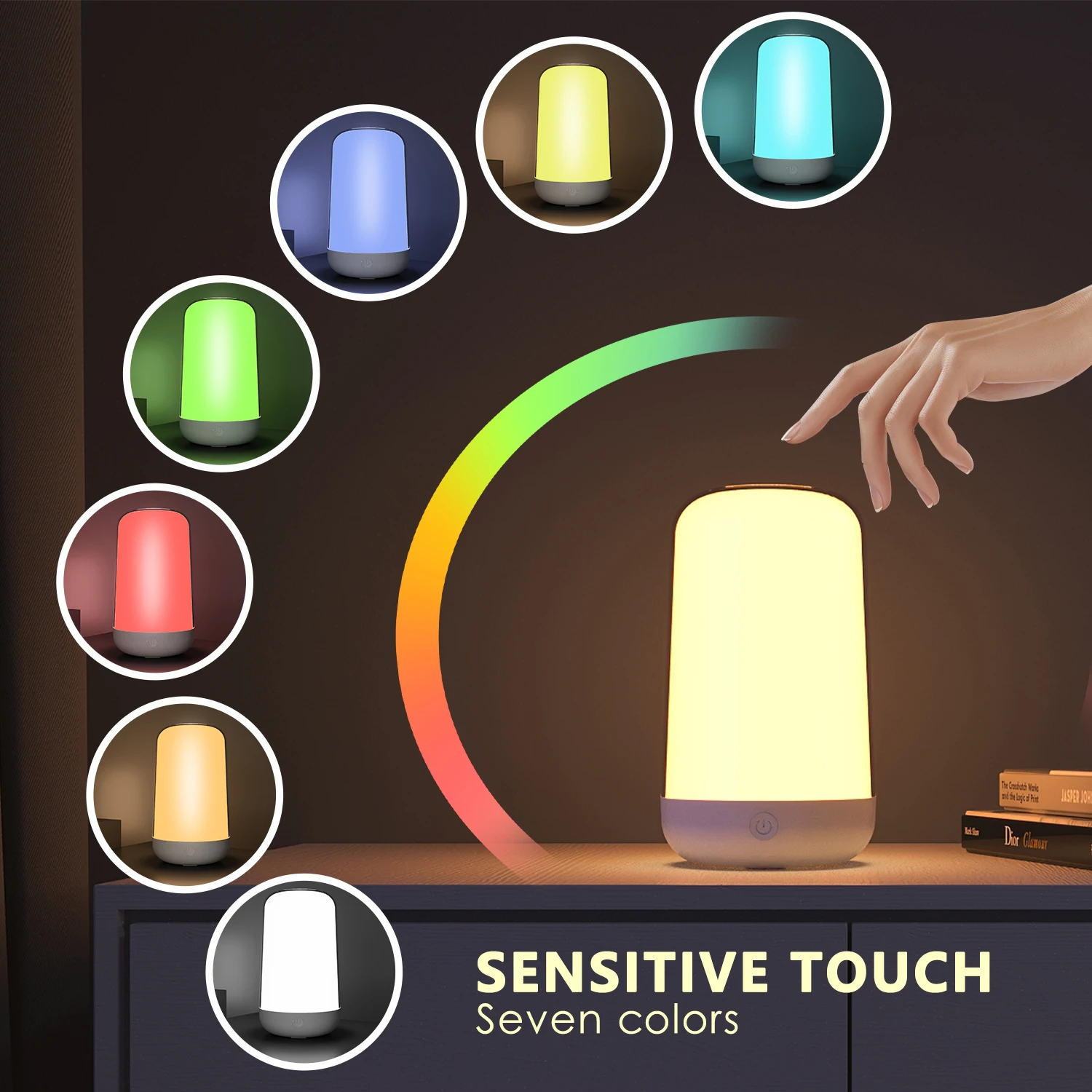 Smart Touch LED Night Light RGB CCT Dimmable Desk Light 3600mAh Battery Rechargeable Bedside Table Lamp for Bedroom Decoration