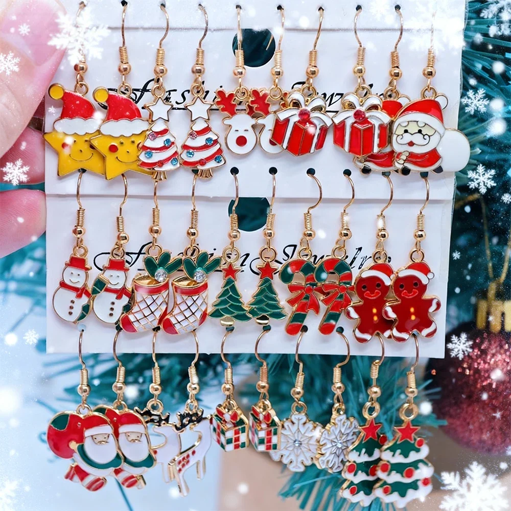 30-teiliges süßes Weihnachts-Cartoon-Ohrring-Set, Weihnachtsatmosphäre-Ohrringe, Ohrring-Set aus legiertem glasiertem Material