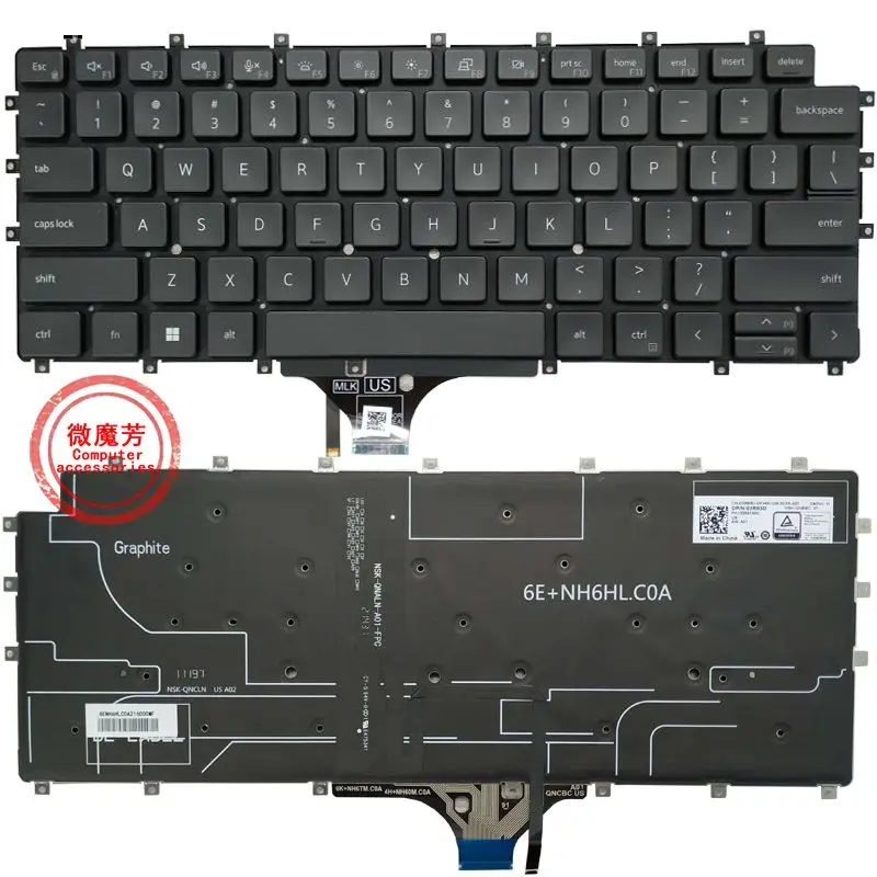 

Новая английская клавиатура для ноутбука Dell Latitude 9520 9510 2 в 1 с подсветкой без рамки