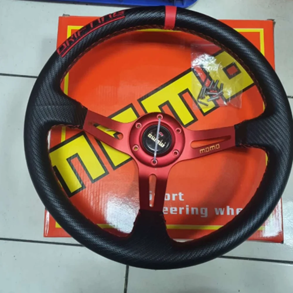 

Drifting Universal 14Inch Deep Dish Racing MOMO Steering Wheels Car Carbon Leather JDM Steering Wheel Volantes For HONDA TOYOTA