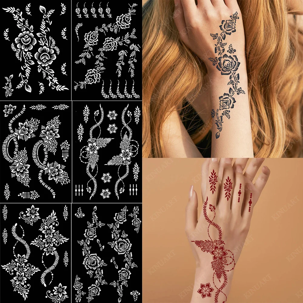 Reusable Tattoo Stencil Flower Henna Template for Hand and Body