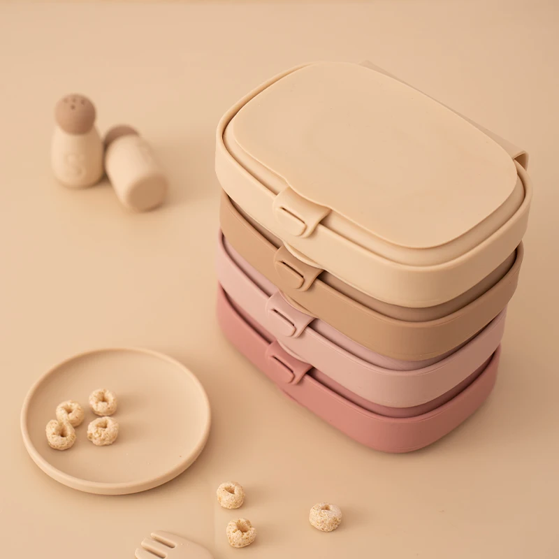 Food Grade Silicone Baby Lunch Box Leak-Proof Toddler Divided Food Container with Lid Bento Box Children Safe Tableware BPA Free lunch box baby food storage containers portable food storage box