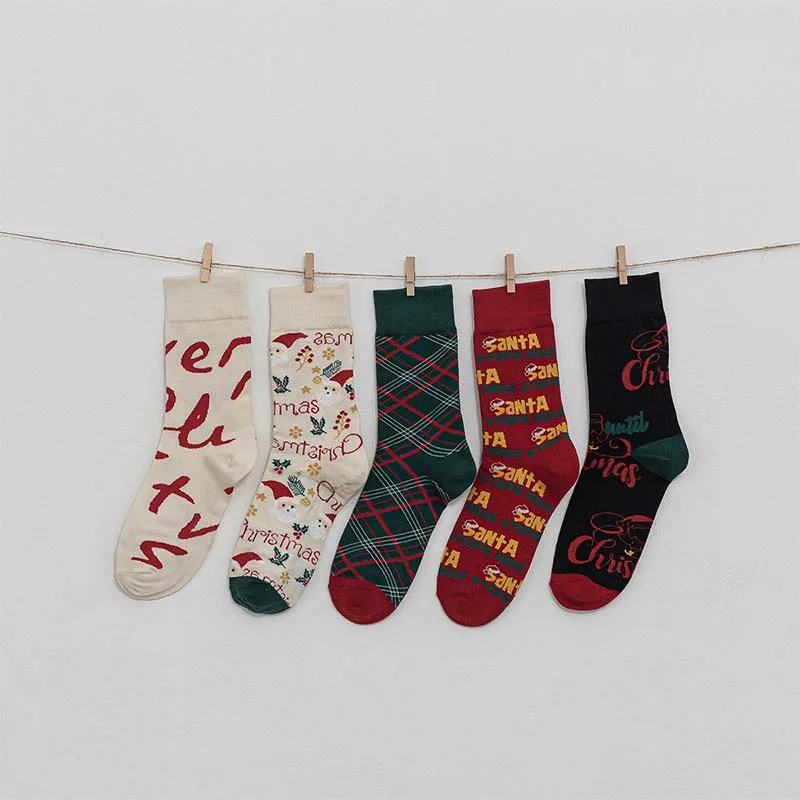

Christmas Socks Lady Autumn Soft Jubilant Preppy Illustration Warm Kawaii Cotton Midtube Socks Couple Cartoon Festive Atmosphere