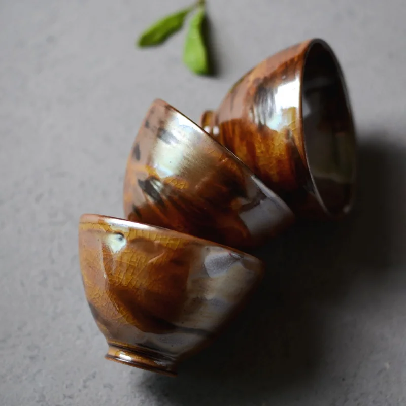 

Jingdezhen Handmade Zhiyaki Tea Cup Kiln Transmutation Ceramic Pu'er Single Cup Retro Master Cup Pearlescent Kung Fu Tea Cup