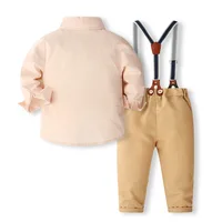 الربيع طفل رضيع وتتسابق الكورية موضة شهم قميص قطني بكم طويل قميص + السراويل + الأشرطة + التعادل الاطفال بوتيك الملابس مجموعات BC521 2