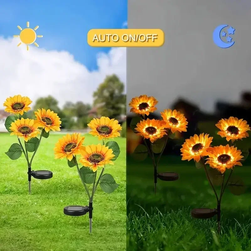 3-Head LED Solar Garden Lights Artificial Sunflower Outdoor Landscape Lights IP44 for Patio Garden Yard Lawn Decoration Light