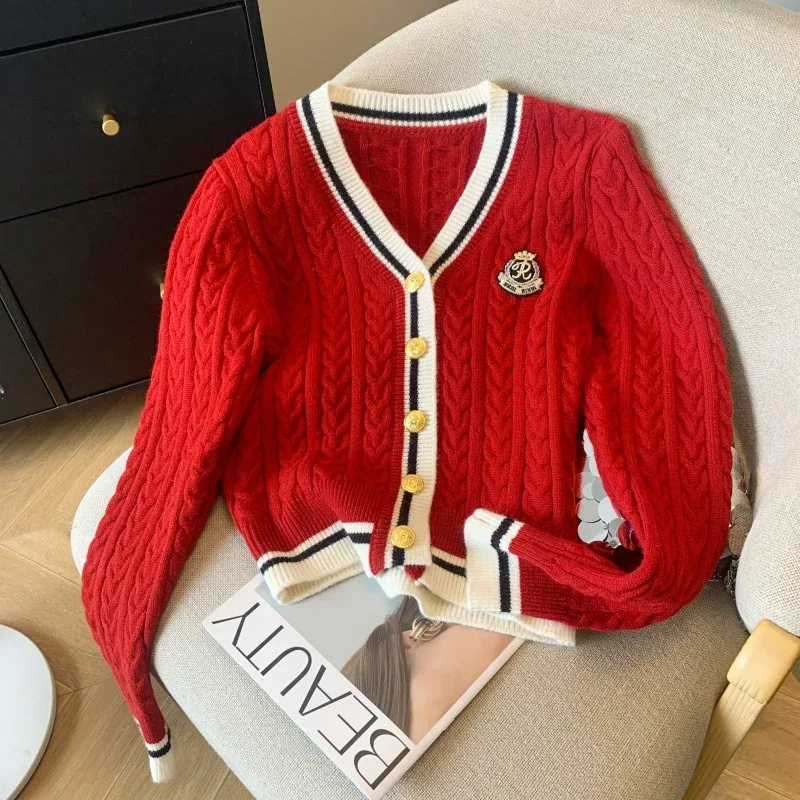 Fashion Knitted Cardigan Women V-Neck Pullover Warm Knitwear Jumper Clothes Casual Sweater Autumn Winter Kpop 2000s Aesthetic