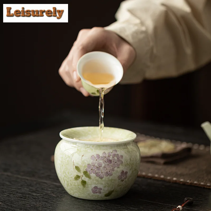 Hand-painted Hydrangea Jianshui Washing Cup Bowl Tea Garbage Can Water Washing Slag Tank Household Chaxi For Tea Ornaments Gift