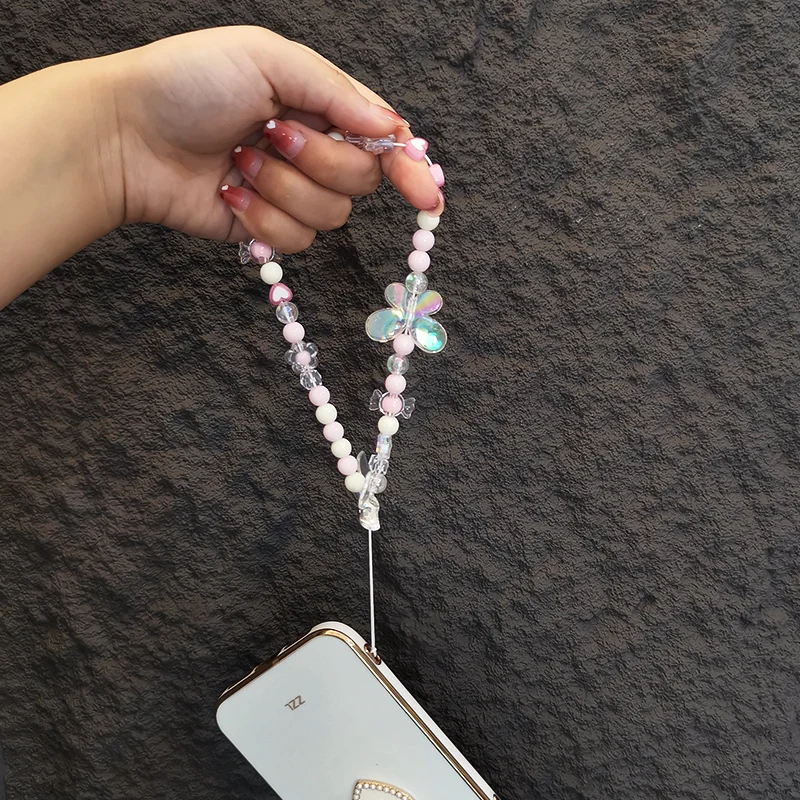 Handmade Beading Jewelry Bead Chain Phone Anti Loss Sling Short Lanyard for Keys Phone Strap Wrist Pendant Mobile Ph