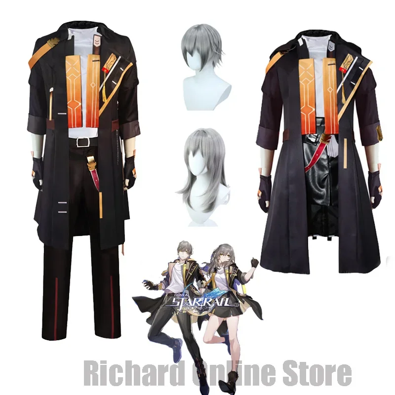 

Trailblazer Place Caelus Cosplay Wig Game Honkai: Star Rail Costume Cosplay Suit Trench Outfit Wig Halloween Party Roleplay Set