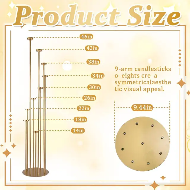 2pcs 9 Arm Candelabra Floor Candle Holders Tall Set for Wedding Gold Candelabras Candle Stand 2