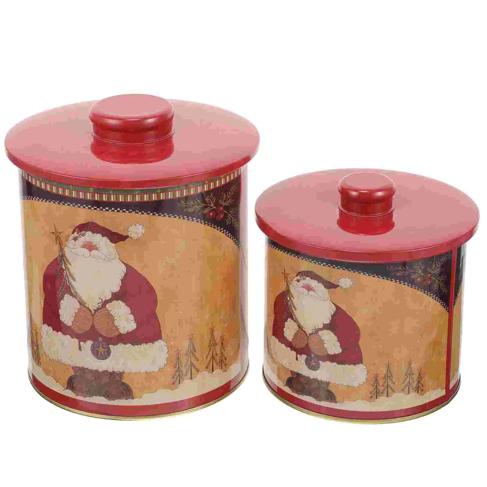 

2 Pcs Christmas Candy Jar Cookie Packing Box Metal Storage Containers Wrought Iron