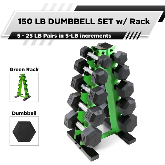 Rubber Hex Dumbbell Set with Rack 3