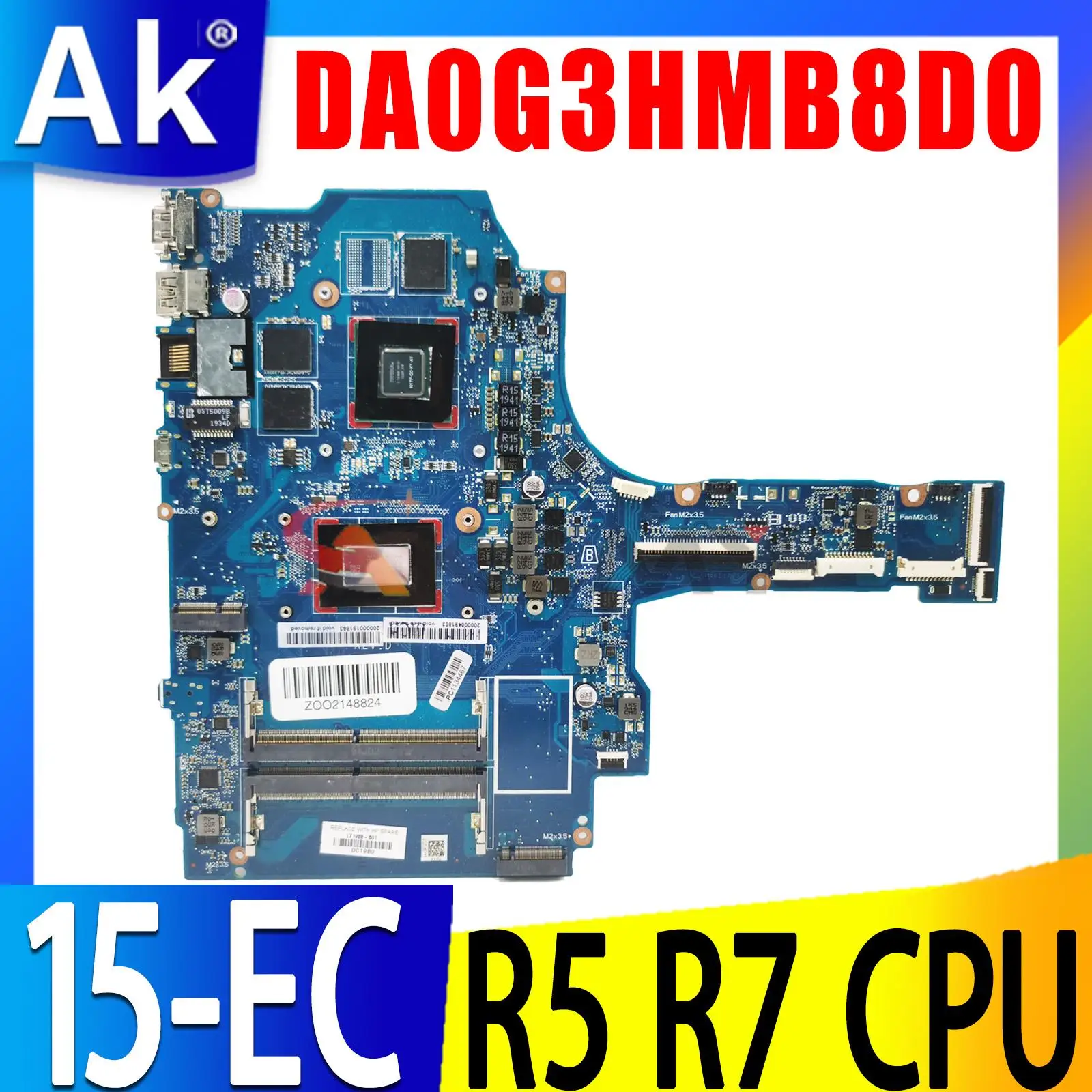 

DA0G3HMB8D0 G3HA Laptop Motherboard For HP Pavilion 15-EC 15Z-EC Mainboard R5-3550H R7-3750H CPU GPU:GTX1050 DDR4 100% Work