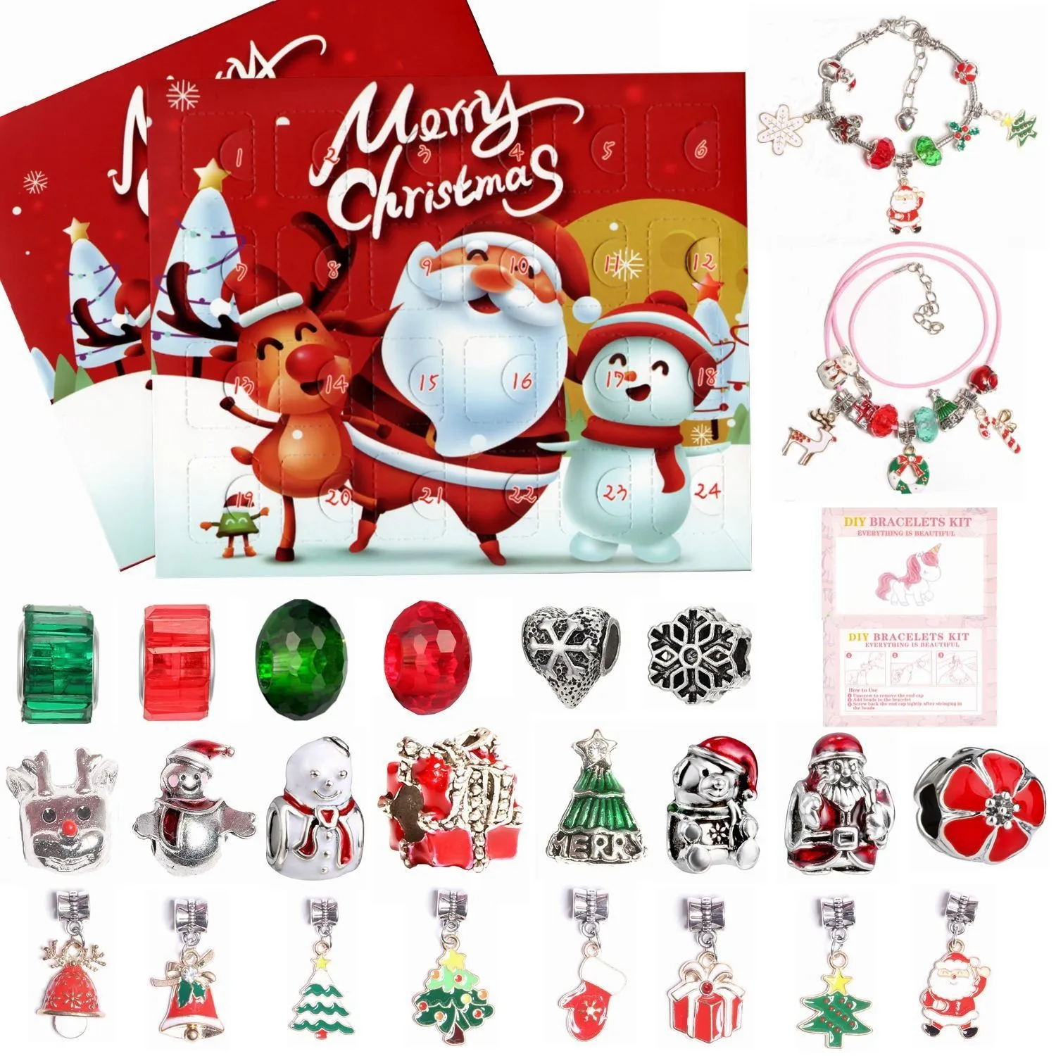 Christmas Countdown Calendar Advent Day Calendar Beaded Bracelet Diy Bracelet Countdown Girl Gift 24pcs New