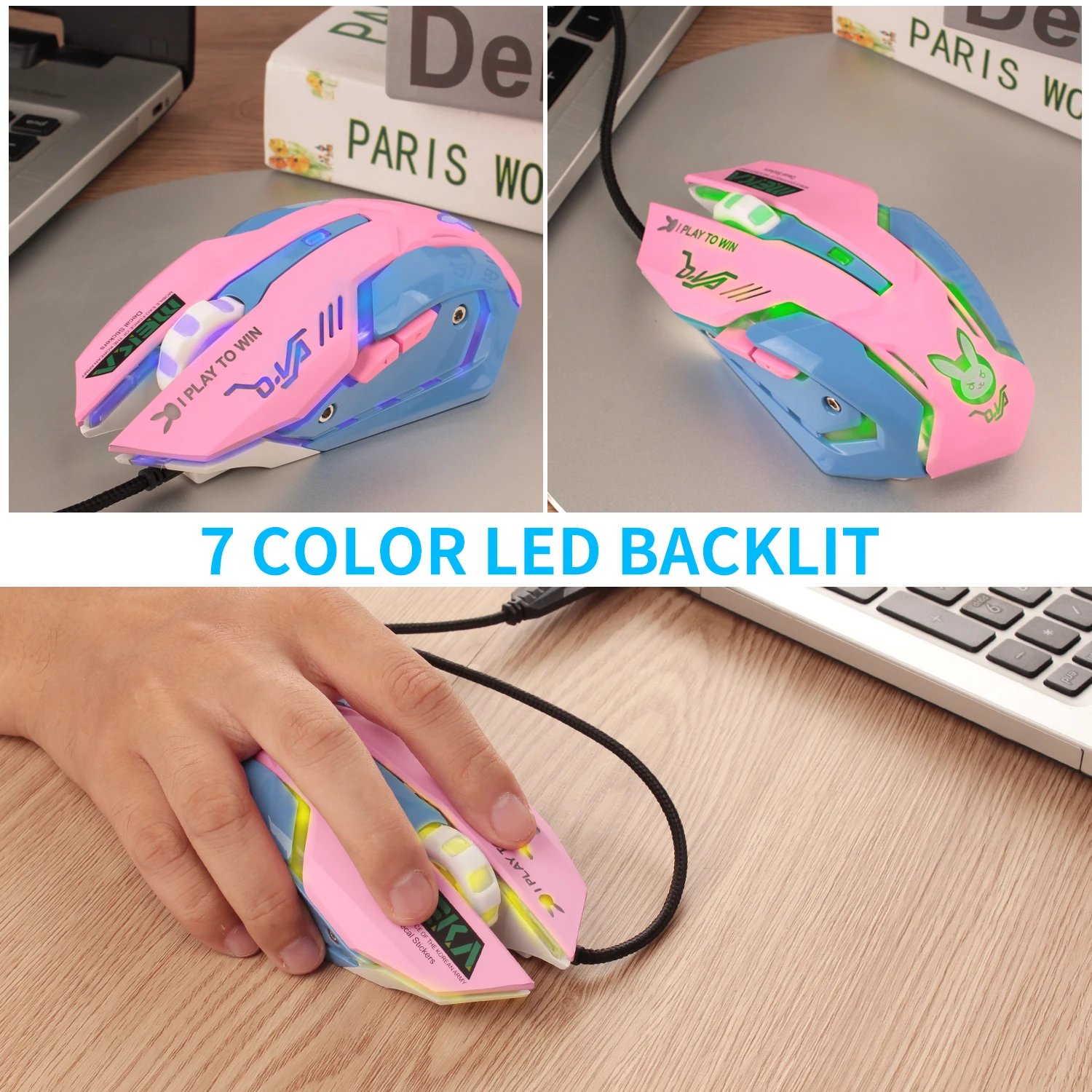 Gaming Mouse 2400DPI Backlit Silent USB Wired for Lol Laptop