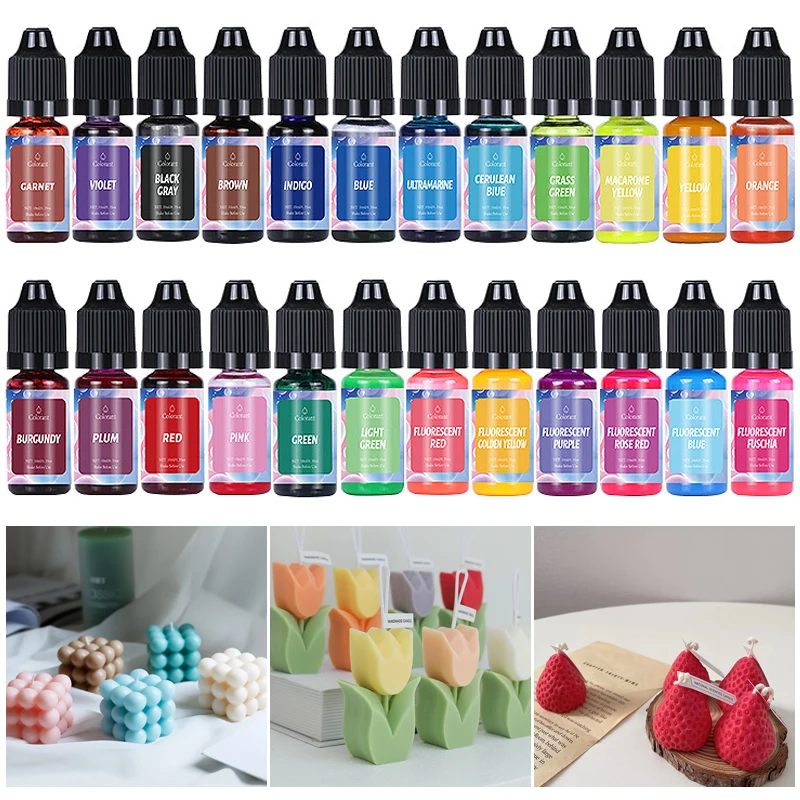 24color/lot 10ml Liquid Candle Dye Scented Candle Color Pigment Soy Wax