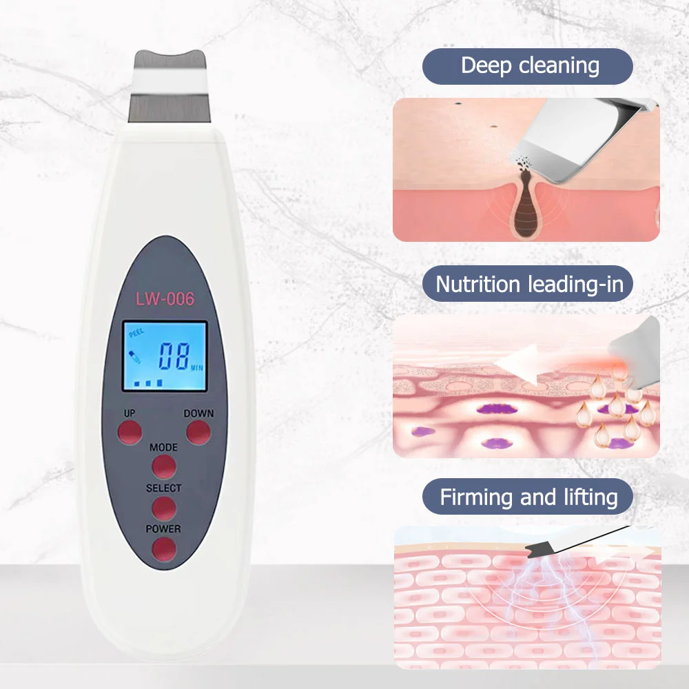 Ultrasonic Skin Scrubber Deep Face Cleaning Machine RemoveFacial Massager Ultrasound Peeling Clean Tone Lift LW006