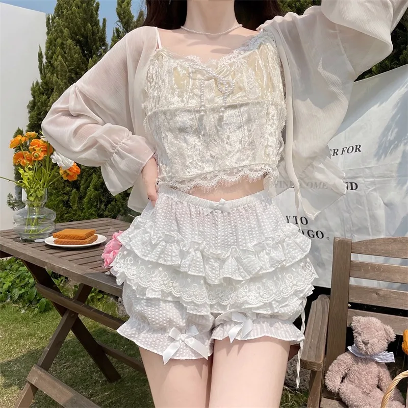 White Base Pumpkin Short Pants Women's Lace Bubble Cotton Cake Dress Pants Multi-Layer Pettiskirt Support Safety Shorts Leggings