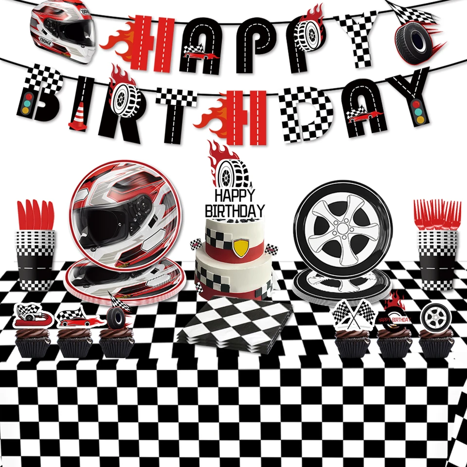 4 pezzi decorazioni per auto da corsa / compleanno auto da corsa / decorazioni con bandiera a scacchi / due feste di compleanno veloci / festa auto da corsa d'epoca - Italia