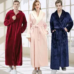 Gown Dress Shower Robe for Women Winter Warm Long Robes Dressing Gown for Men plus Size Robes Gown Cotton Men Hooded Robe winter