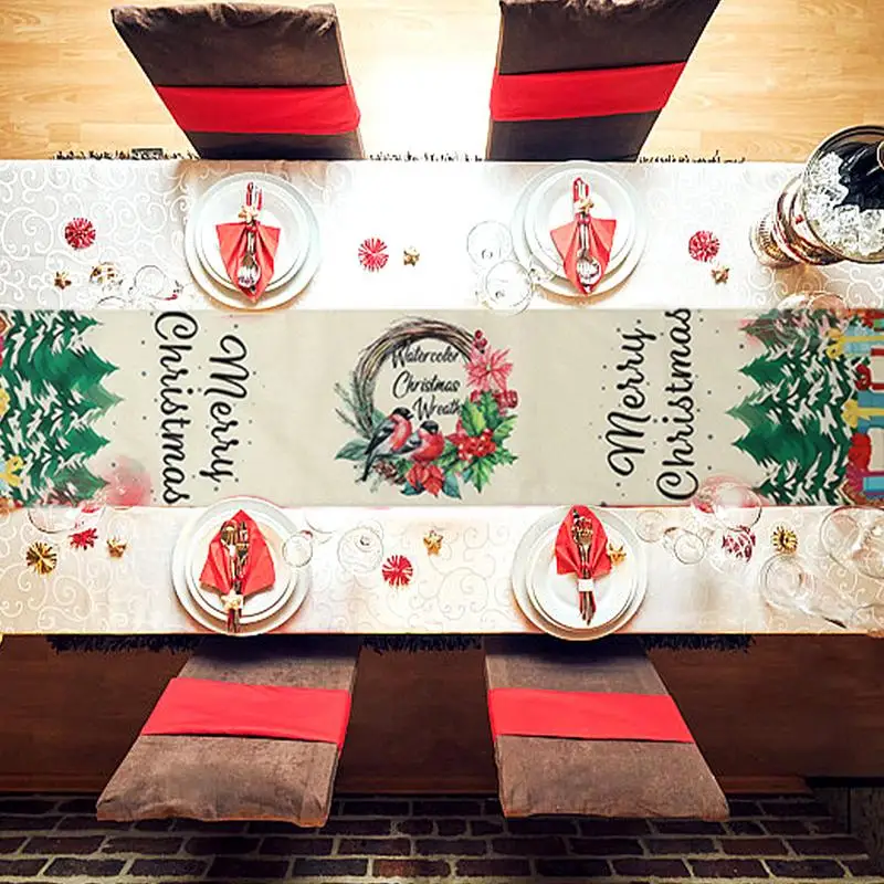 Christmas Table Cover Christmas Tree Tablecloth 13x72inch/33x180cm Snowflake Farmhouse Table Runner Red Black Plaid Table Cloth