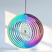 Rainbow Flower of Life Wind Chimes 3D Metals Rotating Geometric Energy Meditation Wind Chime Fairytale Garden Hanging Decoration - Image 6
