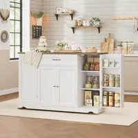 47'' White Rolling Kitchen Island with Storage & Adjustable Shelves, Mobile Dining Cart 4